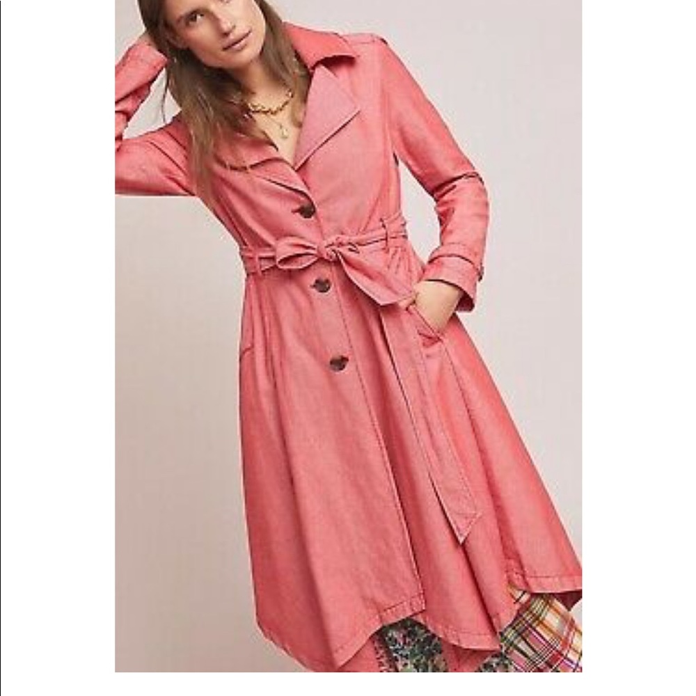 🔥NWT🔥Anthropologie Elle Trench Coat in Red